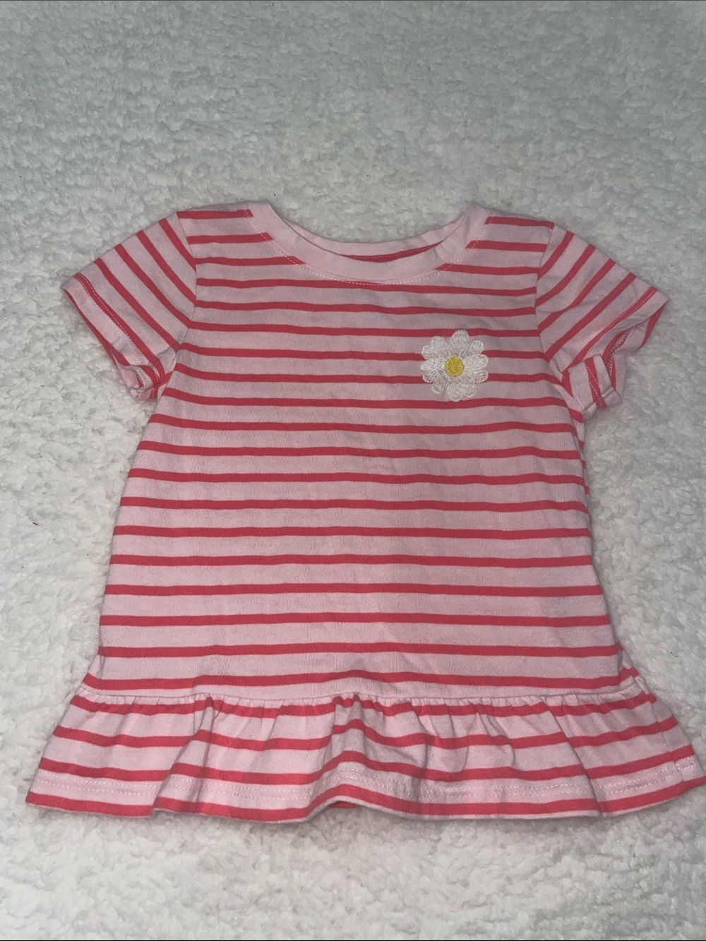 Cat & Jack Pink Stripe Short Sleeve Tee with Daisy